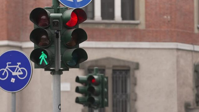 all the luminous steps of a traffic light for cars and pedestrians
