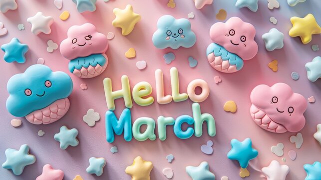 hello march march text flower decoration march illustration