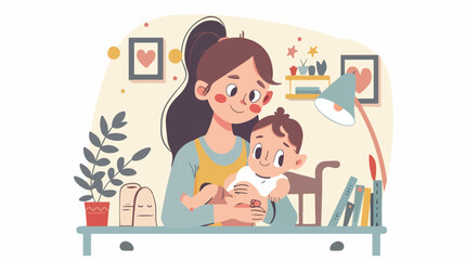 Young woman with her little baby at home Cartoon vectors