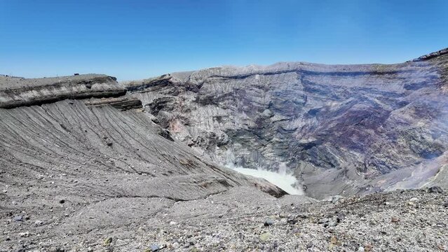 Smoke rising from the crater of Mount Aso in Japan.