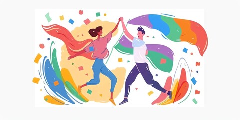 Obraz premium Happy Holi. Indian couple dancing with colors.
