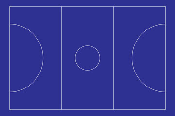 Recreational sport of Netball court in United Kingdom looking at an empty blue vector court with white lines.	