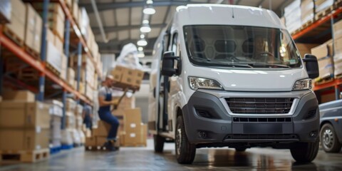 The delivery van is ready to be loaded with goods. The warehouse worker is checking theHuo Wu .