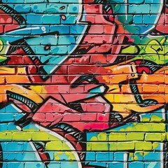 A close-up of stylized graffiti tags on a brick wall, showcasing intricate lettering and vibrant color combinations in an urban alley