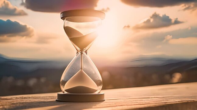 hourglass on sky blurred background