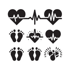 illustration of heart pulse with heart and baby feet