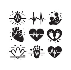 illustration of heart pulse with heart and baby feet