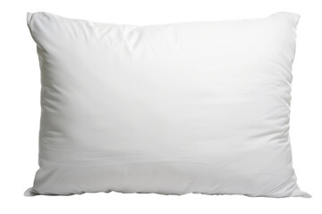 White pillow after guest's use at hotel or resort room is isolated on white background with clipping path. Concept of confortable and happy sleep in daily life