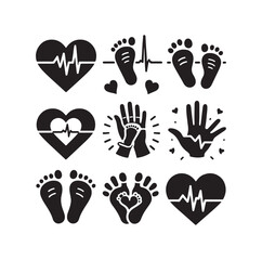 illustration of heart pulse with heart and baby feet