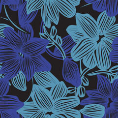 Blue Botanical Floral Seamless Pattern Design