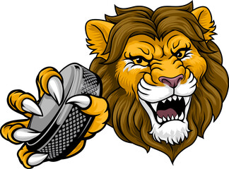 A lion ice hockey team cartoon animal sports mascot