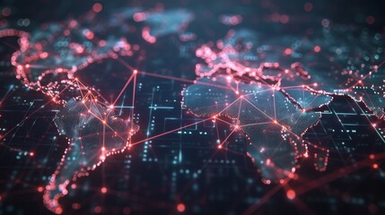 Digital World Map  Hightech world map with glowing lines and nodes