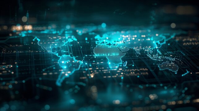 Digital World Map  Hightech world map with glowing lines and nodes
