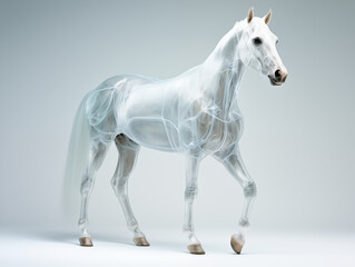 A Horse With A Semi-transparent Skeleton Showcasing A Detailed, Glowing Skeletal Structure On A Clean Pastel Light And White Isolated Background For Commercial Photograph