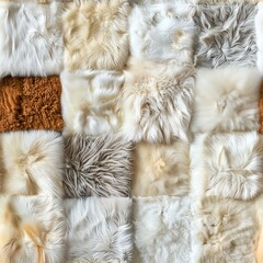 Artistic composition of various fluffy fur textures, arranged to create a tactile and visually engaging display for creative projects