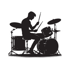 A drummer musician drumming drums in detailed silhouette