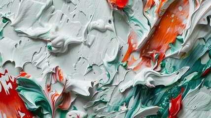 Abstract painting background thick texture of white, green and red paint