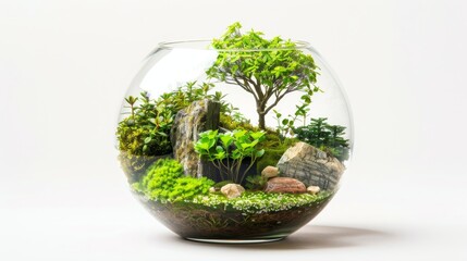 Glass Vase With Plants and Rocks