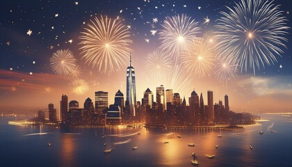 celebration of independence day with fireworks and american flags, nation day, 4th july, landcape, scenery