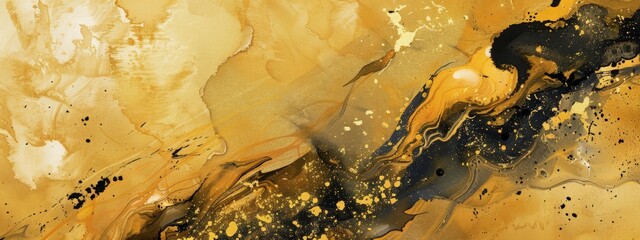 Ink painting, abstract, golden background. The fashion of modern art wall