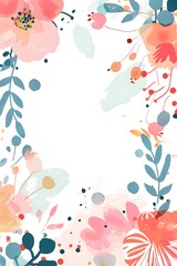 Fototapeta premium Adorable Girly Pastel Invitation Template with Cartoon Illustrations and Blank Center Space