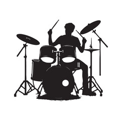 A drummer musician drumming drums in detailed silhouette