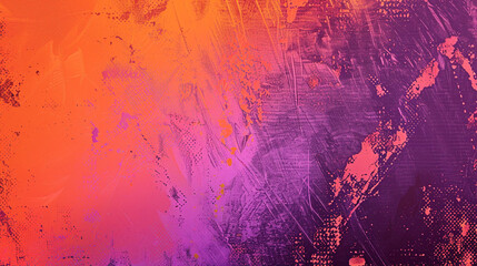 Fiery orange and neon purple tones converging on a bold 90s style background banner with a noisy texture.