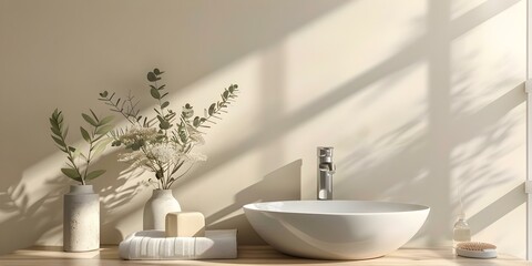 A tidy bathroom sink area is prepared for use and cleaning. Concept Bathroom Organization, Tidy Sink, Cleaning Routine