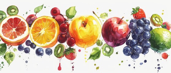 Fruit Fiesta  Lively illustrations of various fruits in vibrant colors