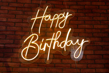Happy birthday neon sign closeup
