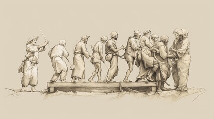 Parable of Vineyard Workers, Same Pay for Different Hours, Grace, Biblical Illustration, Beige Background, Copyspace