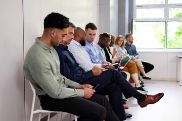 Row Of Diverse People Waiting For Job Interview
