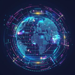 Obraz premium Global Hackathon Digital code and innovation symbols around the world