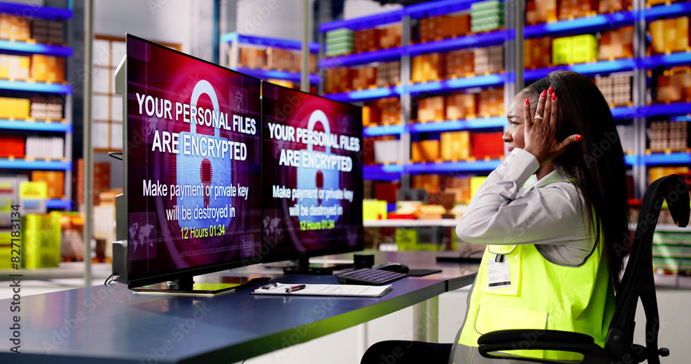 Poster warehouse worker confused with malware attack