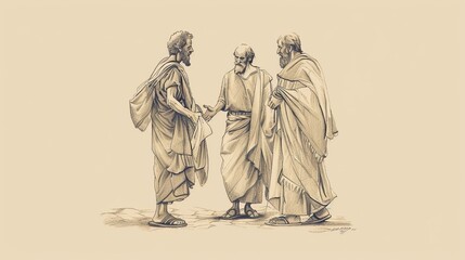 Fototapeta premium Biblical Illustration of Unjust Judge Parable, Persistent Widow, Justice, Beige Background, Copyspace