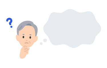 悩むシニア男性とふきだしのセット【人物ベクターイラスト素材】