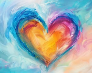 Heart shape with vibrant colors symbolizing love and compassion, plain pastel background, Romantic, Digital painting