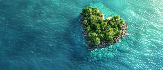Heartshaped island in a turquoise ocean, Tropical Love, 3D Render