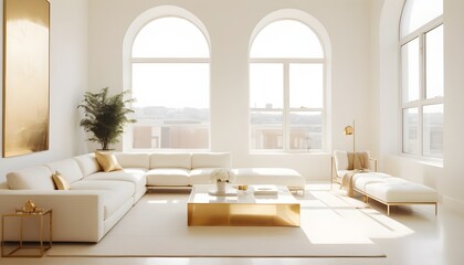 white and gold theme interior modern minimalism photo realism