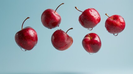 Red Apples Floating Midair in Group