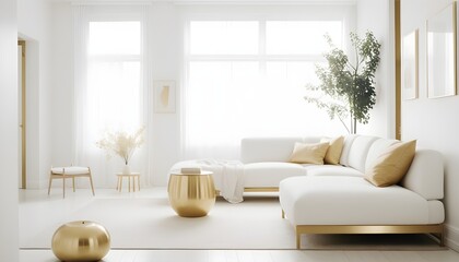 Fototapeta premium white and gold theme interior modern minimalism photo realism