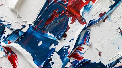 Abstract painting background, dynamic thick texture of white, blue and red paint