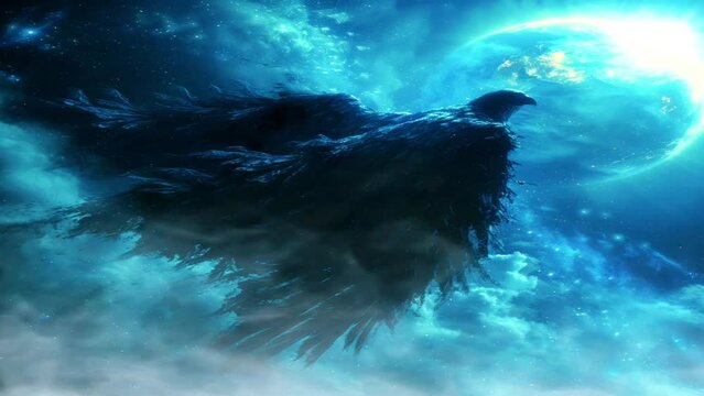 Black angel in darkness rising from the dead flying hovering cinematic carrying sacred stone living in eternity, imaginative fantasy mystical concept