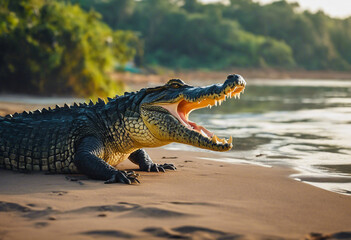 Obraz premium A crocodile with its mouth open ready to attack