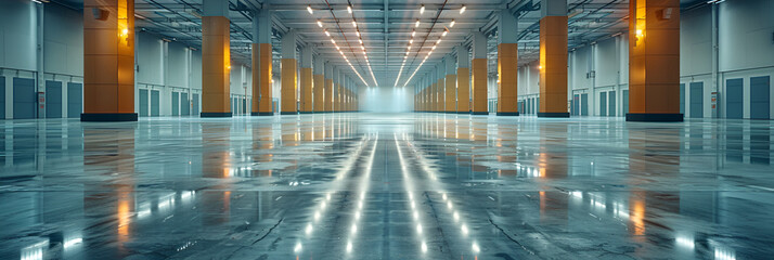Interior of a Large Clean Warehouse with Reflections ,
Huge industrial structure in an empty...