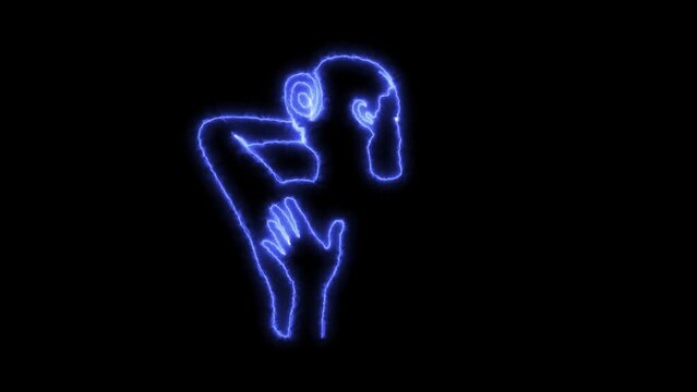 Self drawing animation one continuous line draw, logo, Blazing  blue flame, energy, back massage in the style of one line art. logo of the spa,massage salon