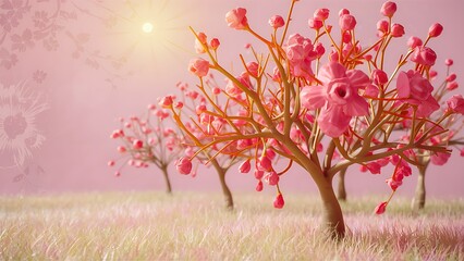Spring background pink with flower blossom and april floral nature in beautiful scene with blooming tree easter sunny day orchard abstract blurred background springtime