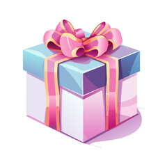 Gift box with bow. Gift for holiday, Christmas, New Year, birthday. Present, surprise. Cartoon illustration
