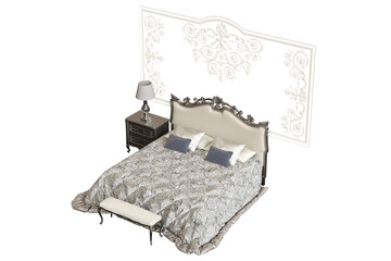 bed isolate on a transparent background, interior furniture, 3D illustration, cg render