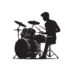 A drummer musician drumming drums in detailed silhouette